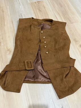 Women's Brown Suede Belted Vest Jacket